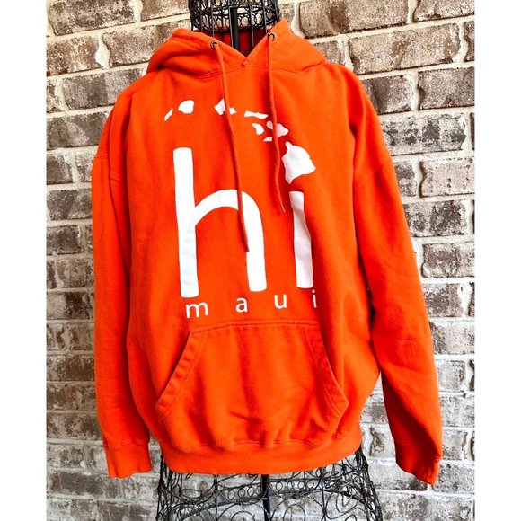 VTG Maui Hoodie Unisex Large Aloha Hawaii Orange Hooded Sweatshirt Hawai… - Picture 4 of 12